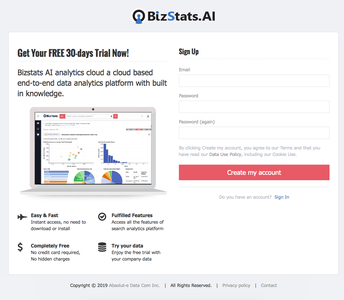 Bizstats AI sign up form